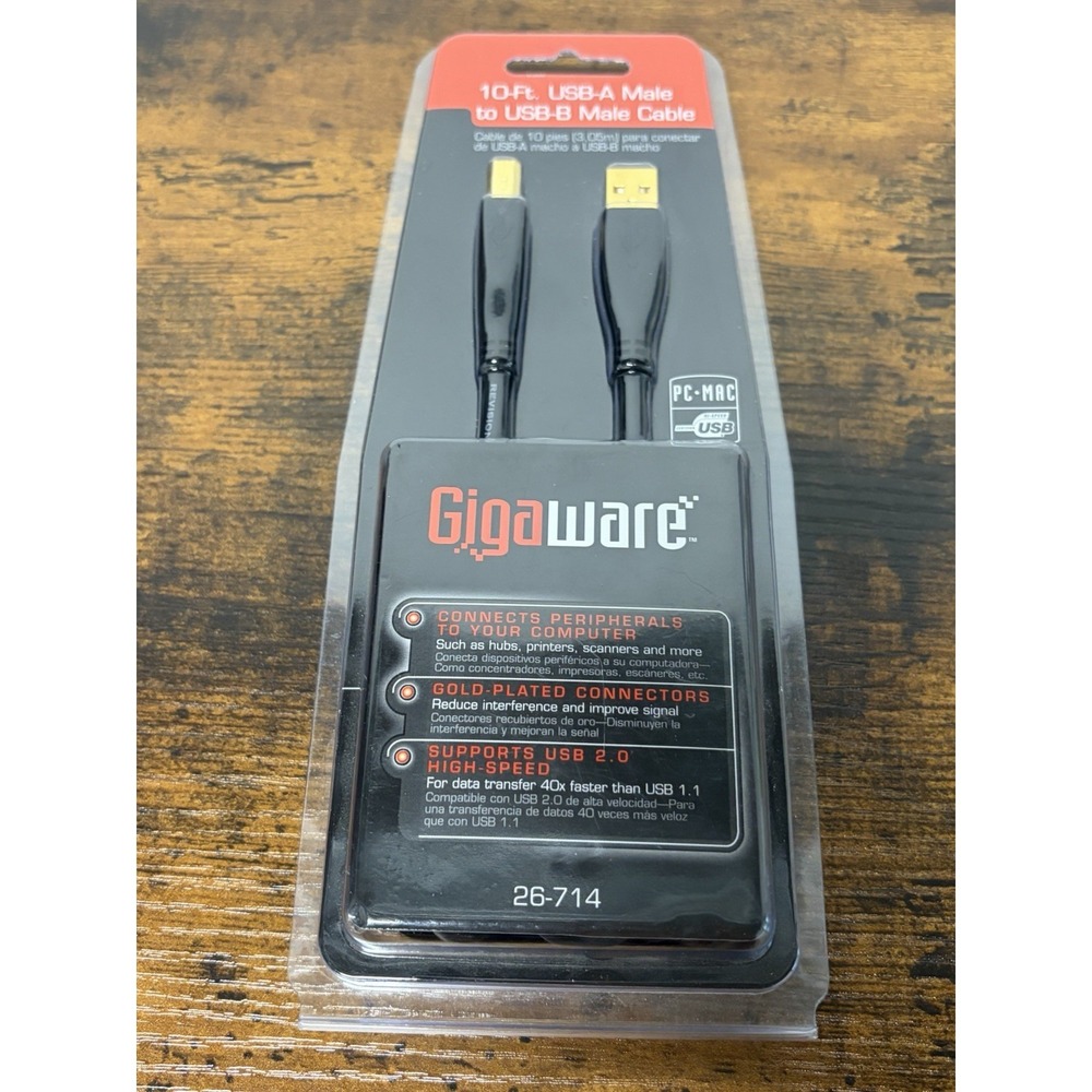 Gigaware USB-A to USB-B 2.0 USB Cable‎ 10ft New Model 26-714 Printer Cable NEW